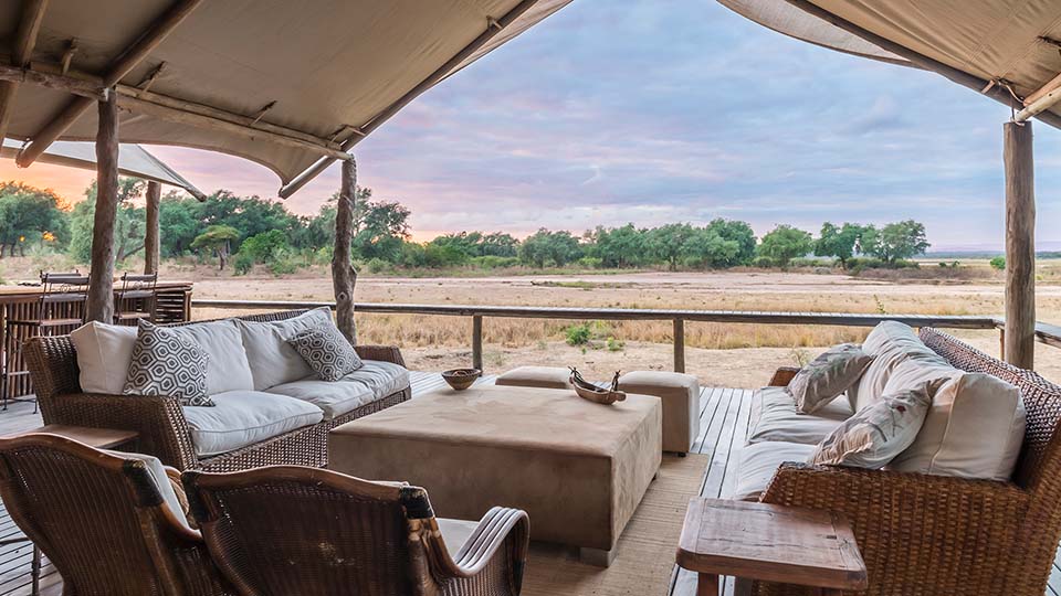 Game views from the lounge at Anabezi, Lower Zambezi National Park, Zambia