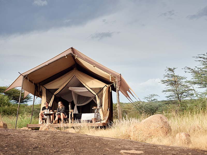 Exterior look at the safari tents at Sanctuary Kichakani Cap Serengeti Tanzania