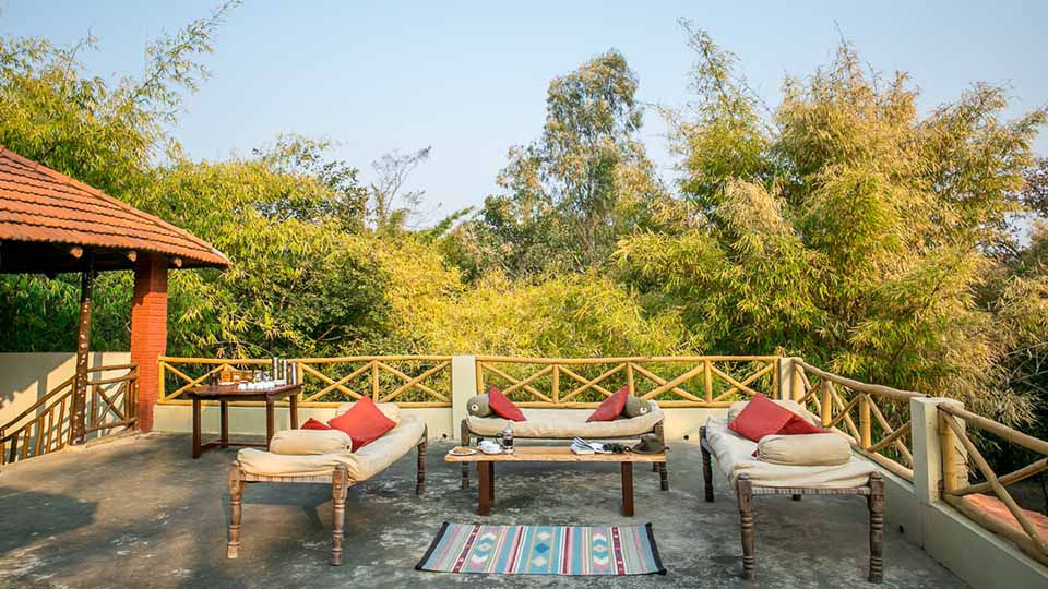 Enjoy the sun on the pation at Bandhavgarh Jungle Lodge, Bandhavgarh National Park, India