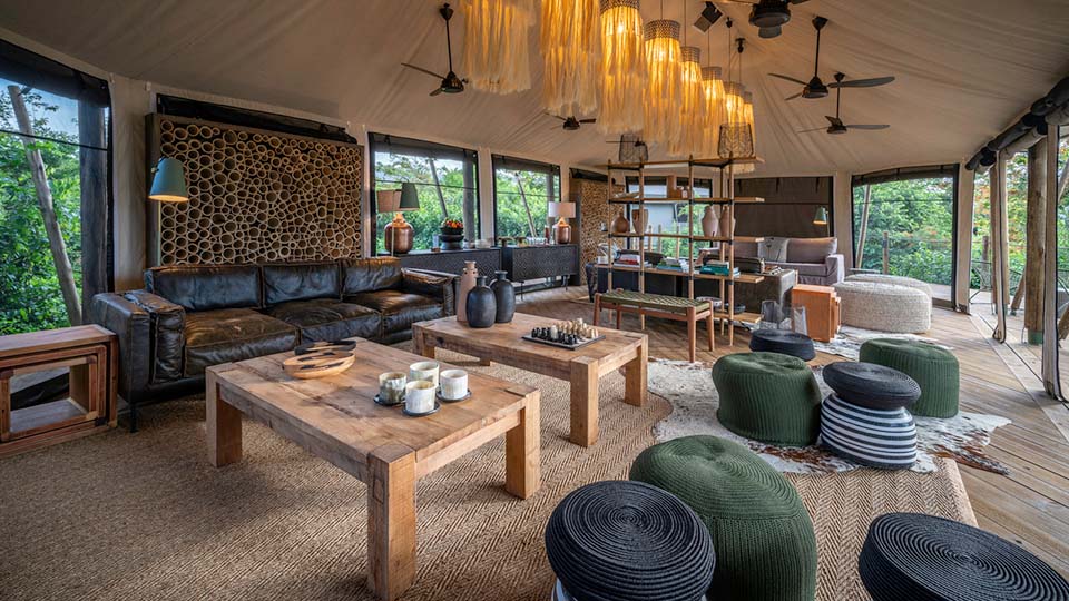 Spacious lounge at Wilderness Magashi, Akagera National Park, Rwanda